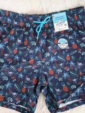 NWT Beach Bros Men's Swim Trunks Tropical Chalk Stone Blue w/Pockets